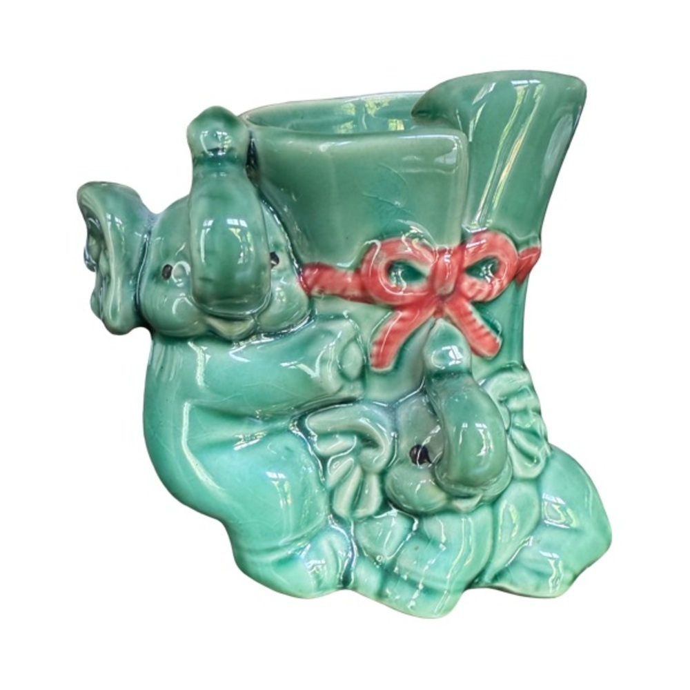 Vintage MCM Trunk Up elephant and Baby Planter Vase